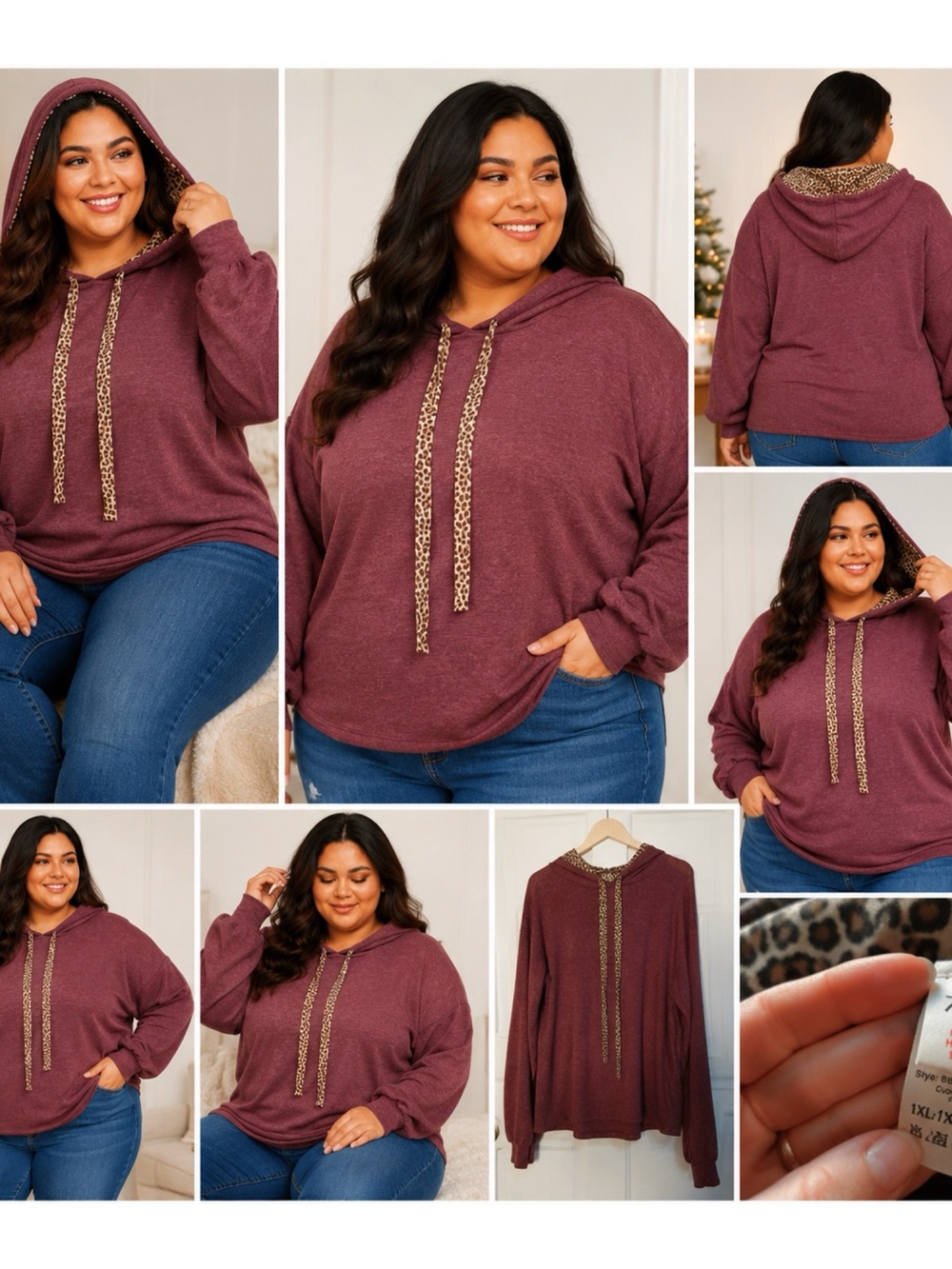 7TH RAY Purple Cheetah Print Hooded Sweatshirt